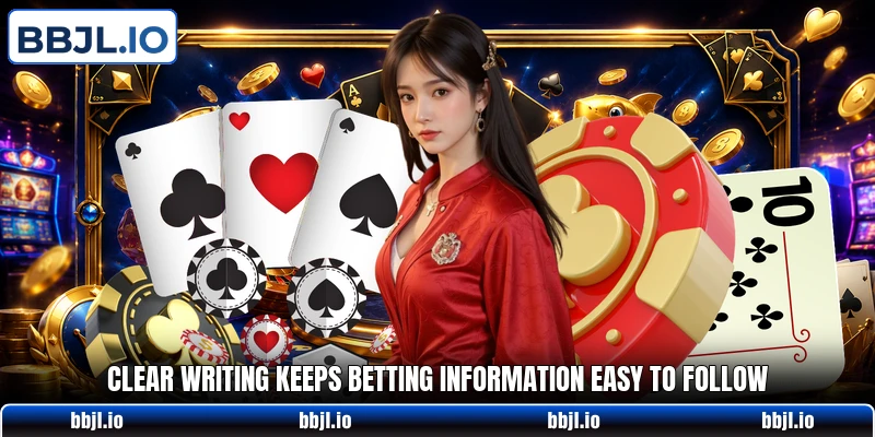 Clear writing keeps betting information easy to follow