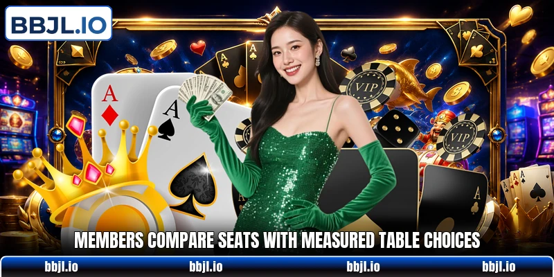 Members compare seats with measured table choices