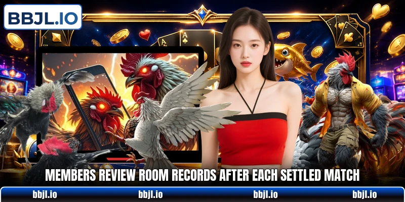 Members review room records after each settled match Members review room records after each settled match