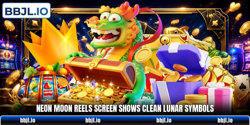 Neon Moon Reels screen shows clean lunar symbols Neon Moon Reels screen shows clean lunar symbols