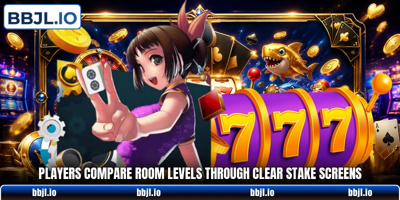 Players compare room levels through clear stake screens