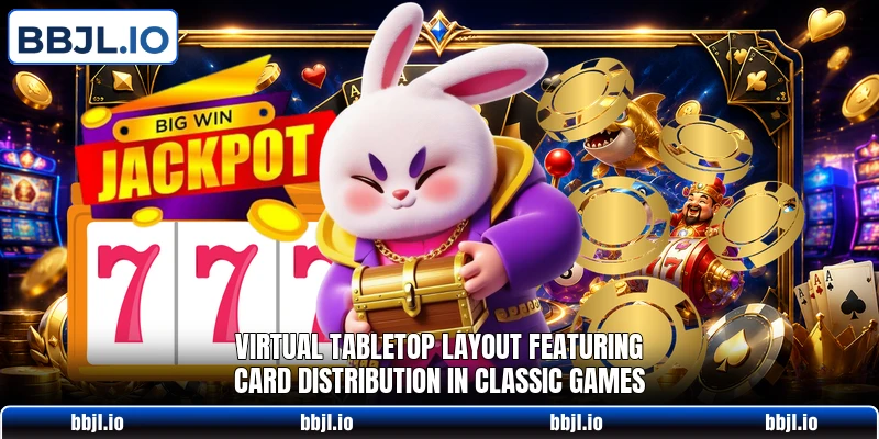 Virtual tabletop layout featuring card distribution in classic games
